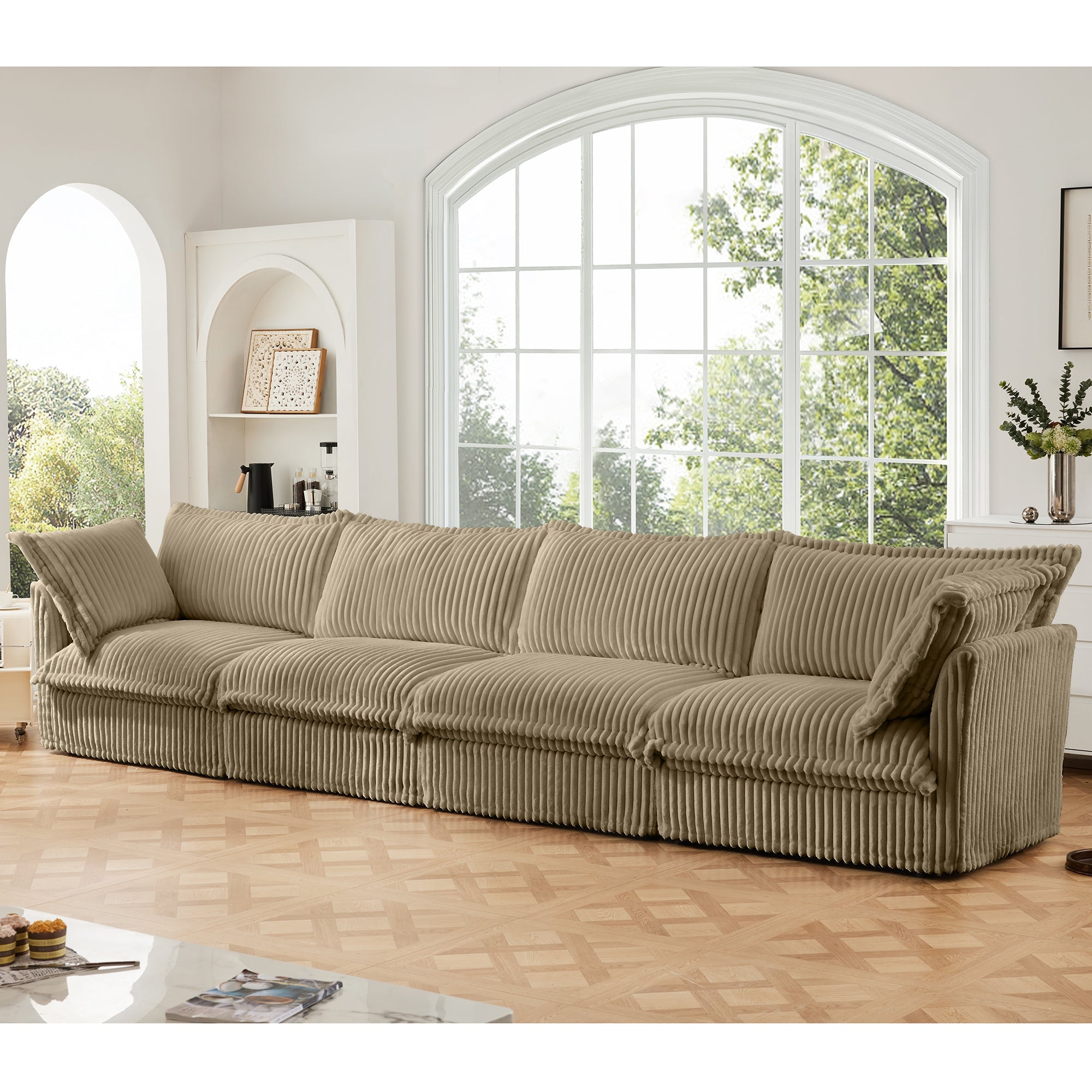 Fluffy 4-Seat Modular Sofa in Corduroy Camel #OttOnly_0 #Fabric_Corduroy Camel