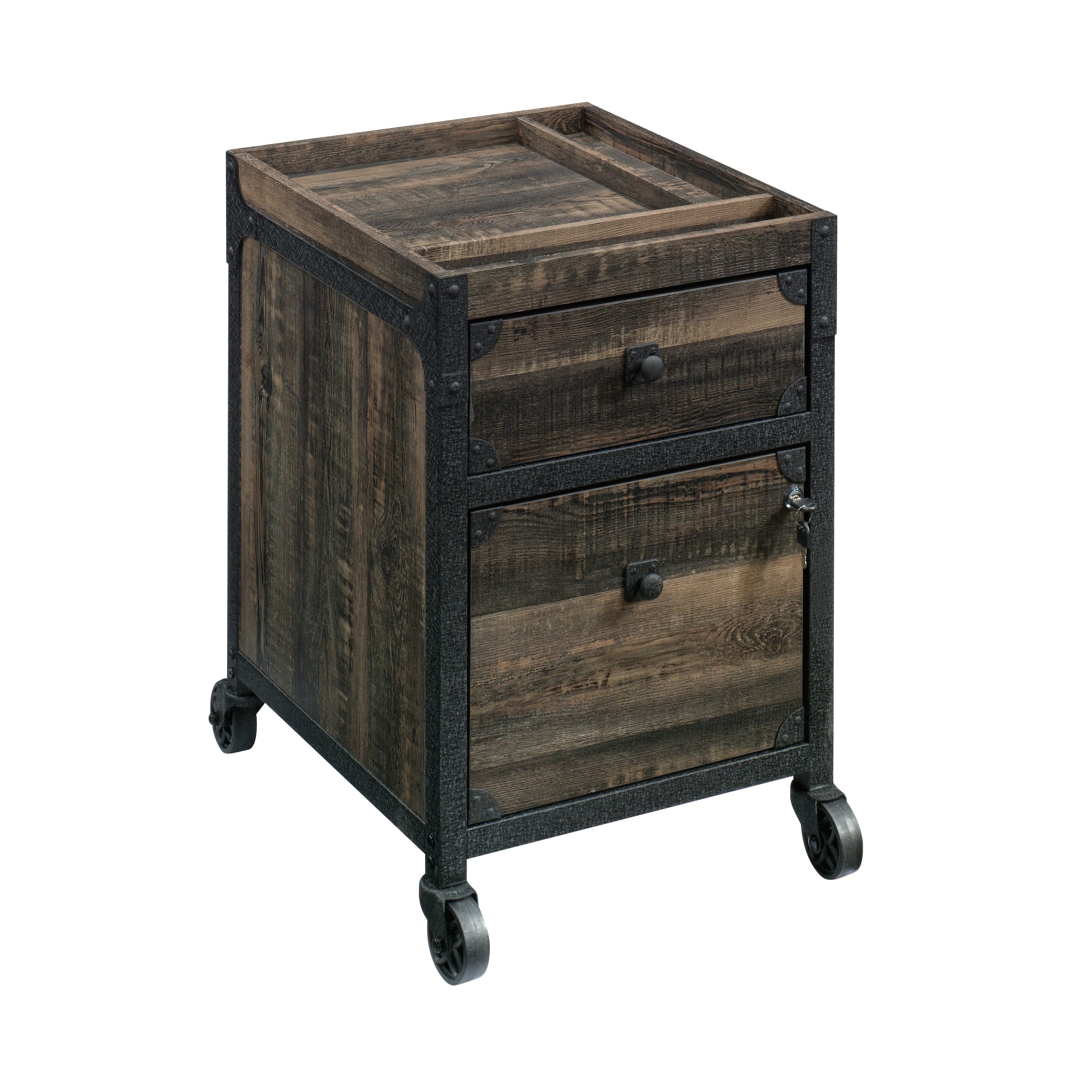 Rolling File Cabinet with Drawers and Lock, 24 in, Espresso