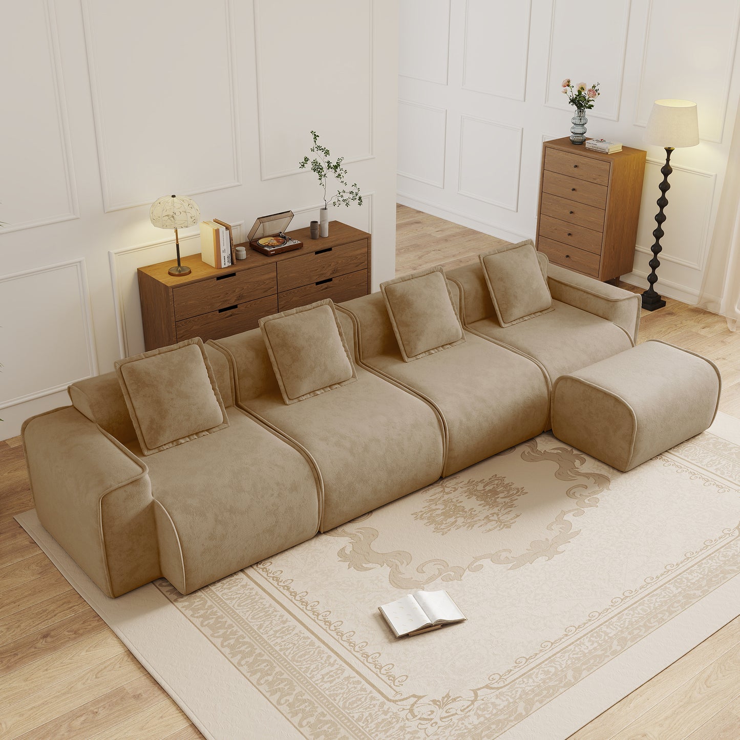 Seneca Boneless Couch - 4 Seater, 1 Ottoman, Mocha