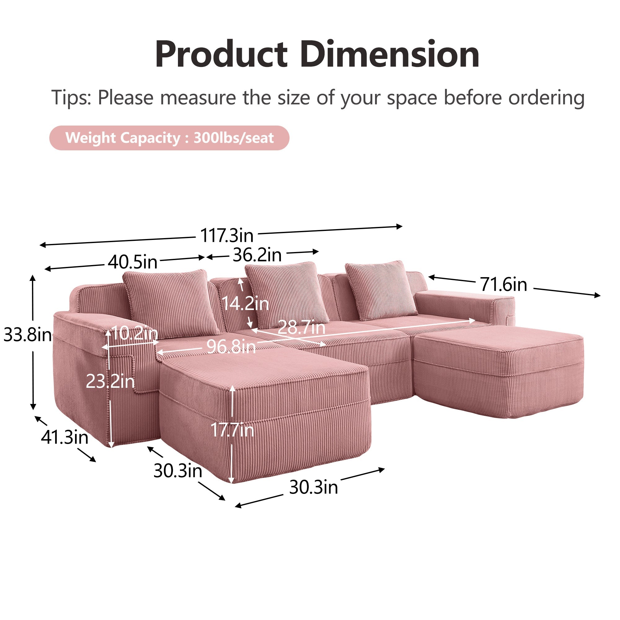 Hudson 3-Seat Boneless Couch in Pink #OttOnly_2 #Color_Pink