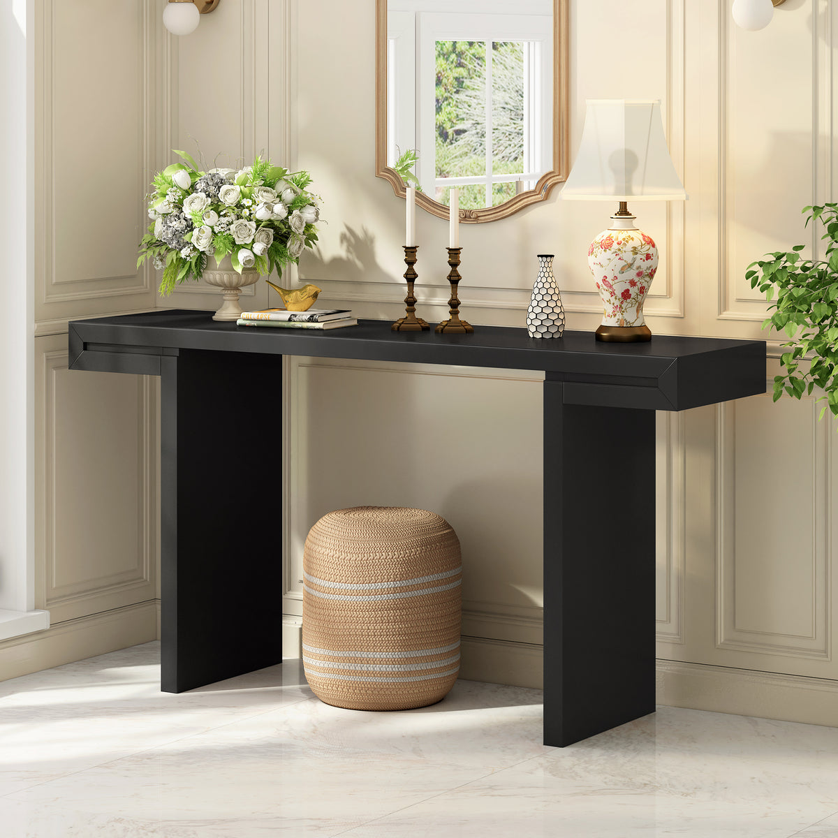 Black Entryway Console Table, 60 in Wide
