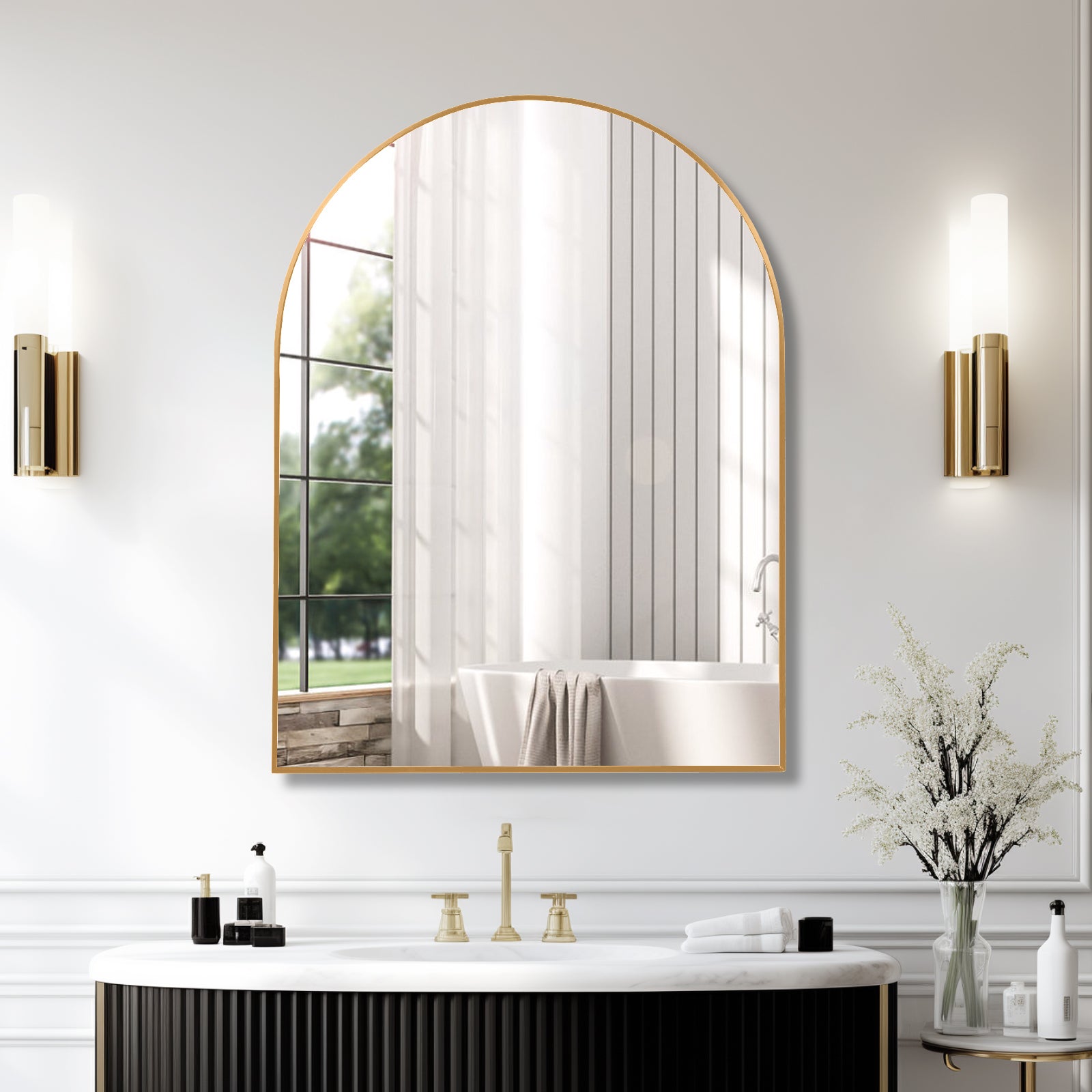 30x40 Arched Mirror, Gold Aluminum Frame