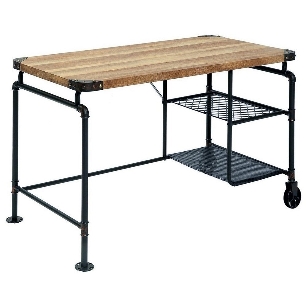 Rolling Industrial Writing Desk, 47.3 in, Black