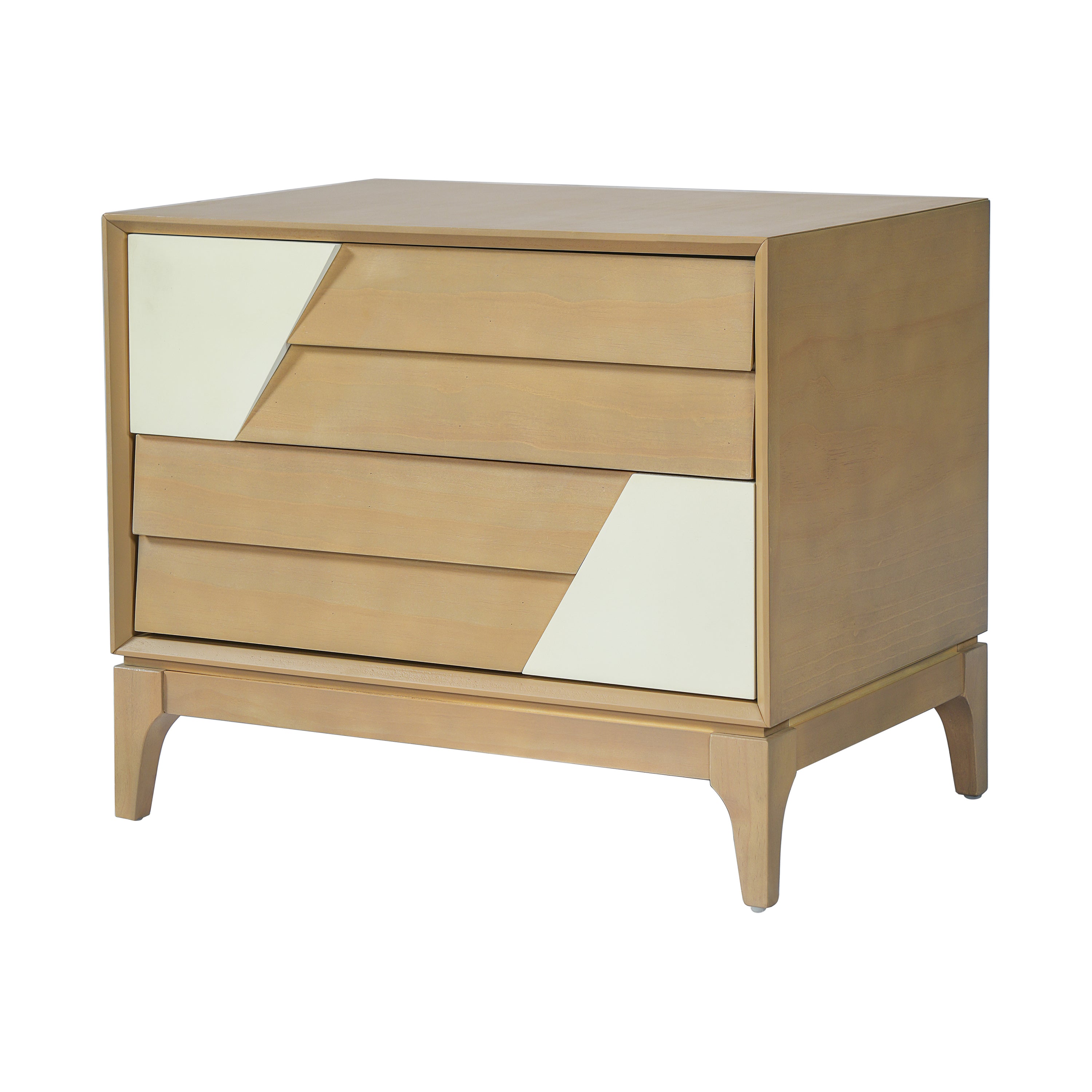 Two-Tone 2-Drawer Nightstand with Tapered Legs, Natural and Cream