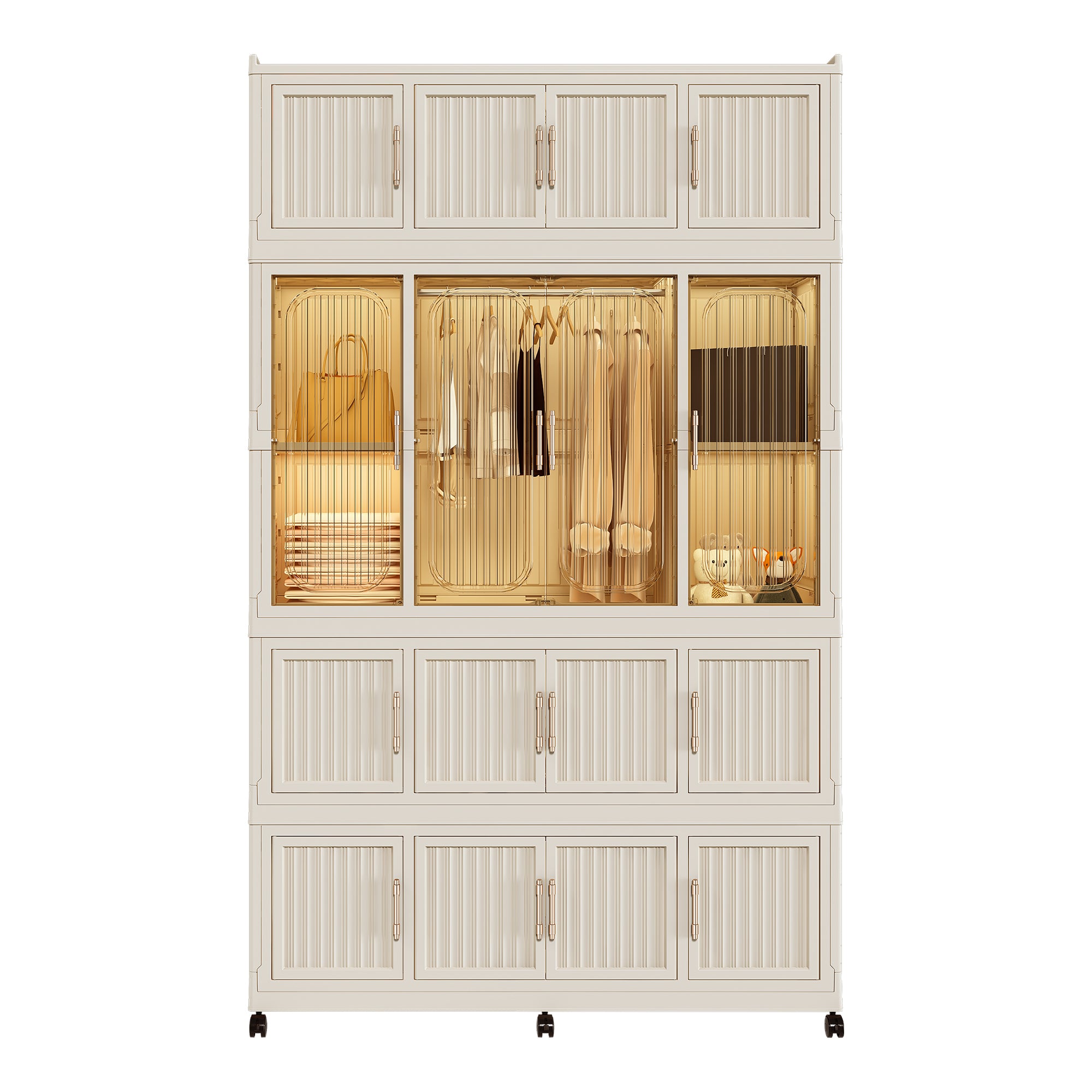 17-Cube Portable Closet Organizer with Hanging Rod, Cream