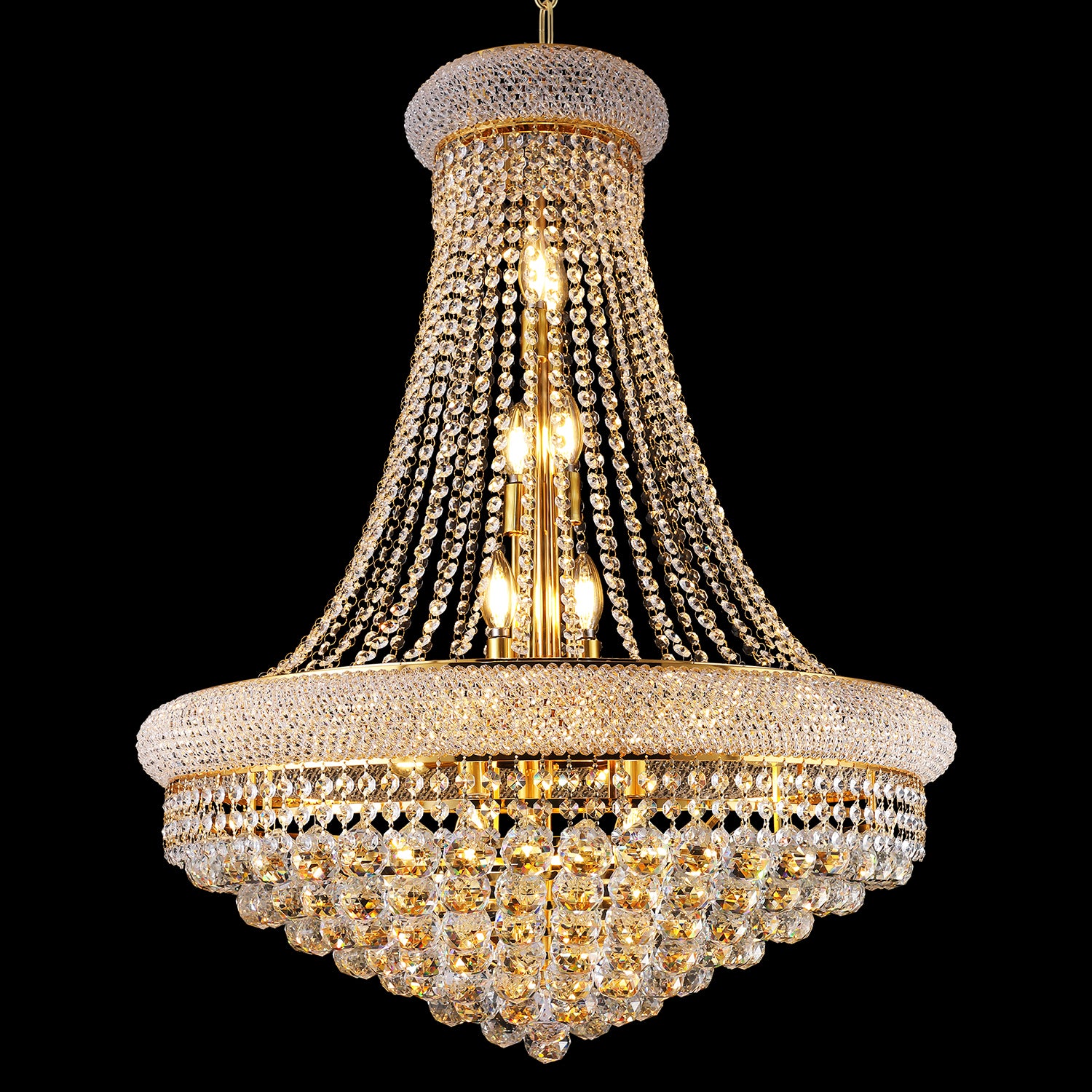 Chandelier, 15-Light Dimmable Steel Fixture, Gold