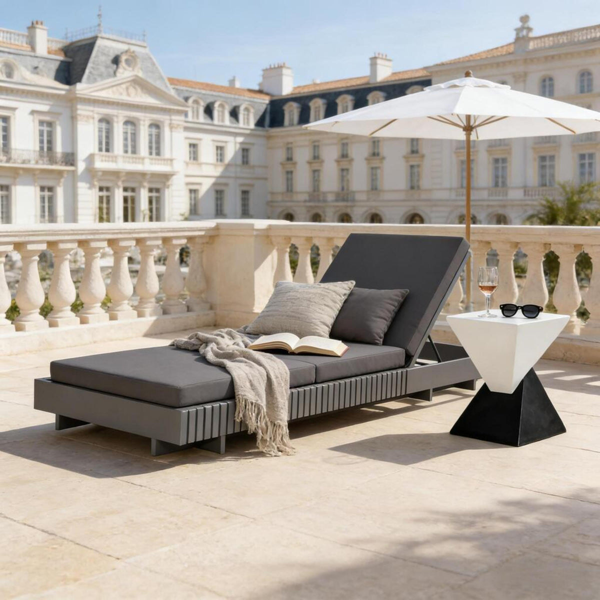 Solid Wood Outdoor Chaise Lounge, 3-Fold Cushion