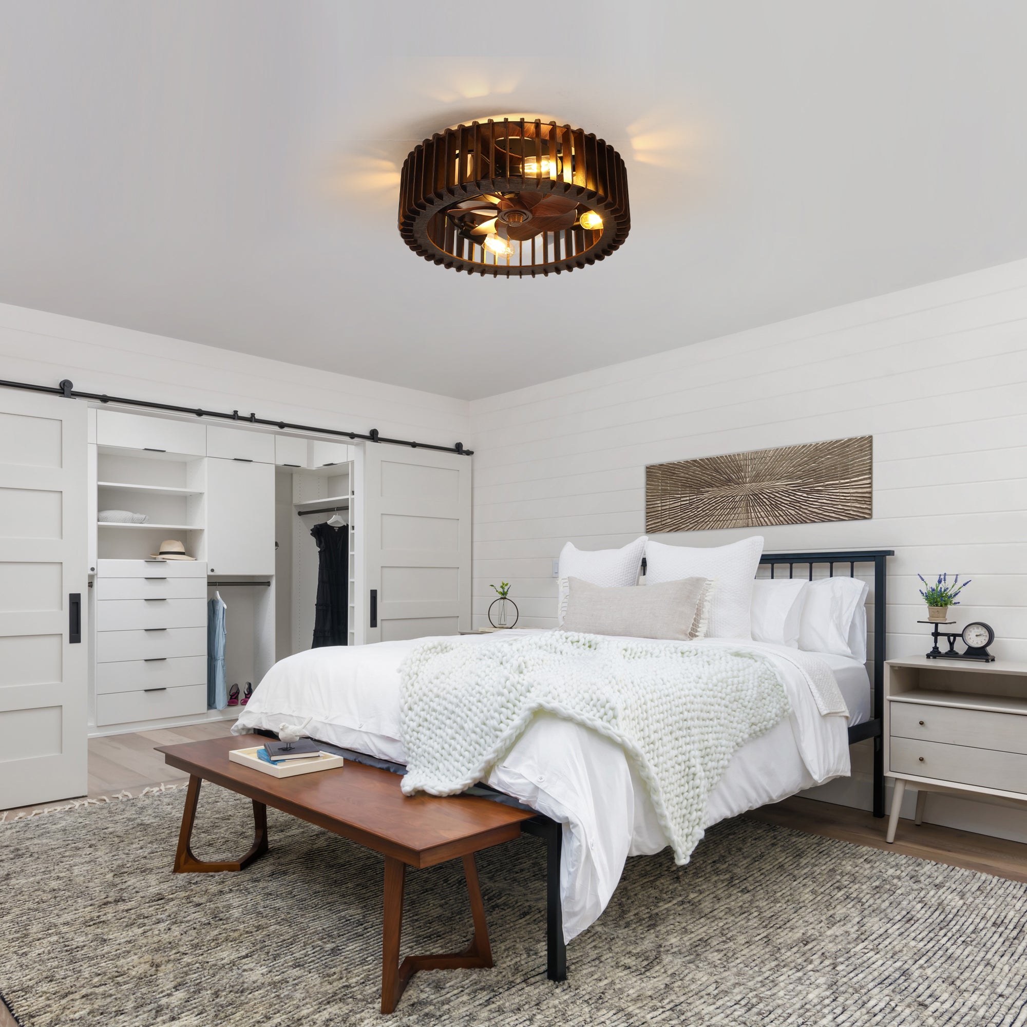 Chandelier with Wood Accents, 4-Light, Black and Brown