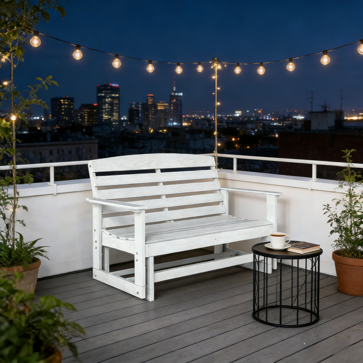 White HDPE Outdoor Glider Bench