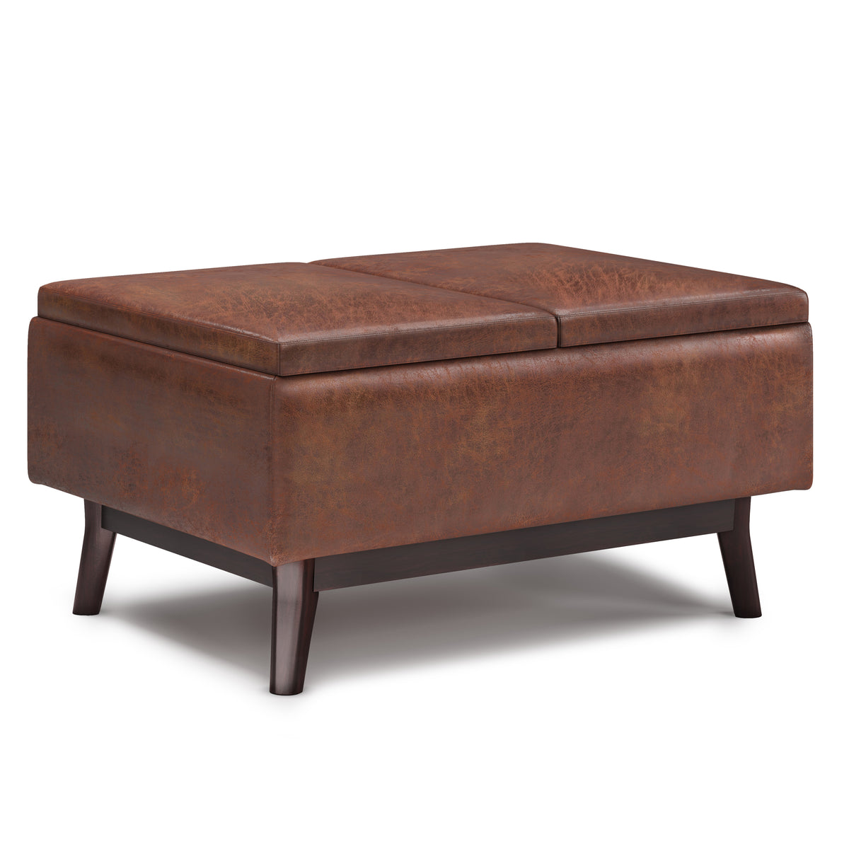 Dark Brown Vegan Leather Storage Ottoman, 33.9 in