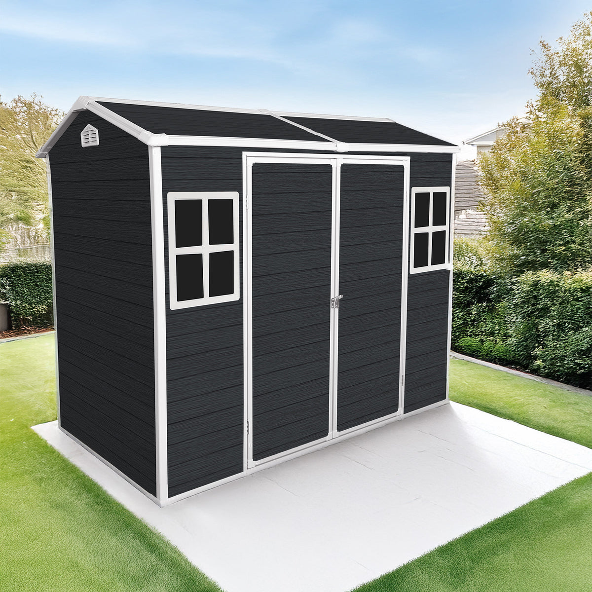 Black Resin Storage Shed with Floor, 4.4x8 ft
