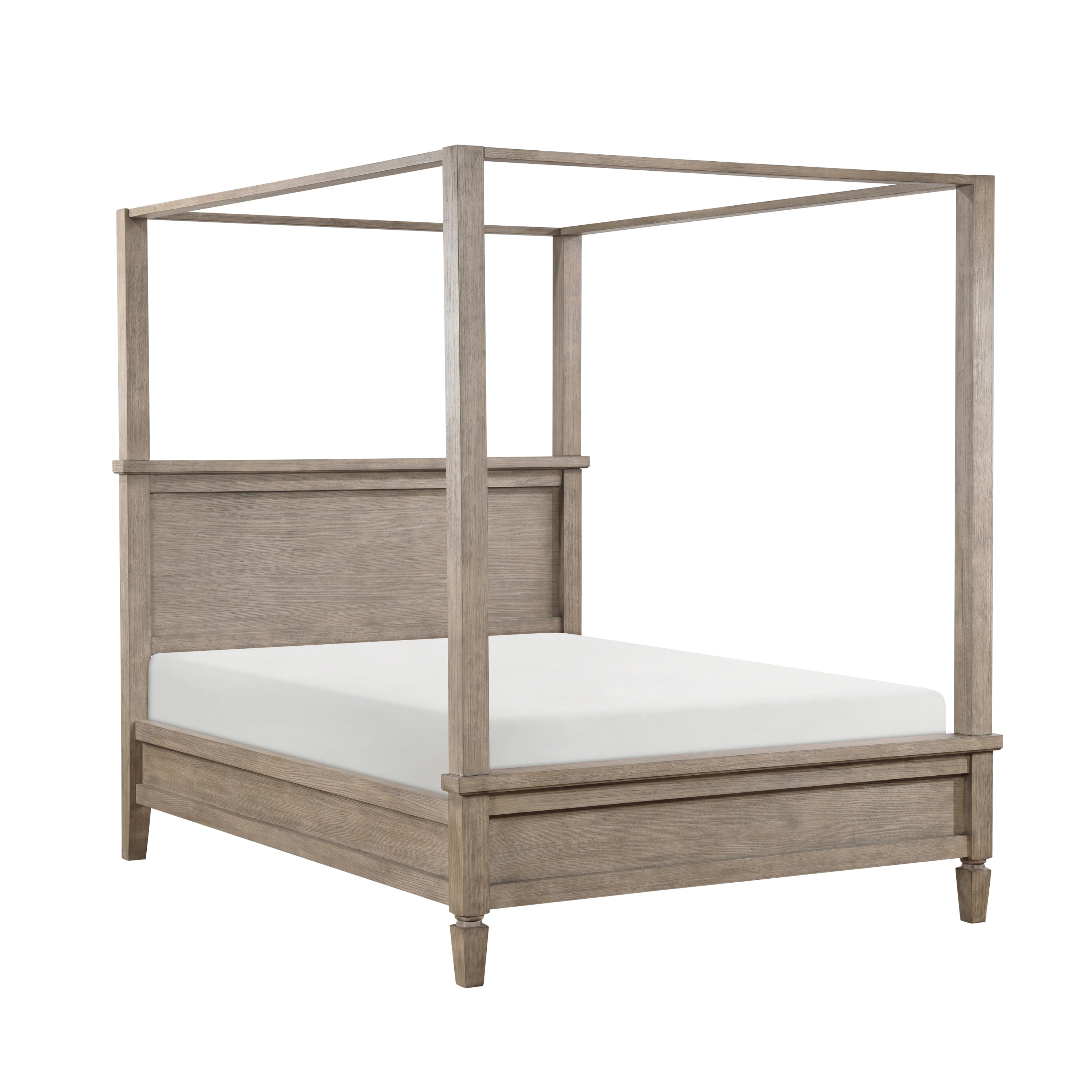 King Canopy Bed with USB-C Charging, Gray Oak