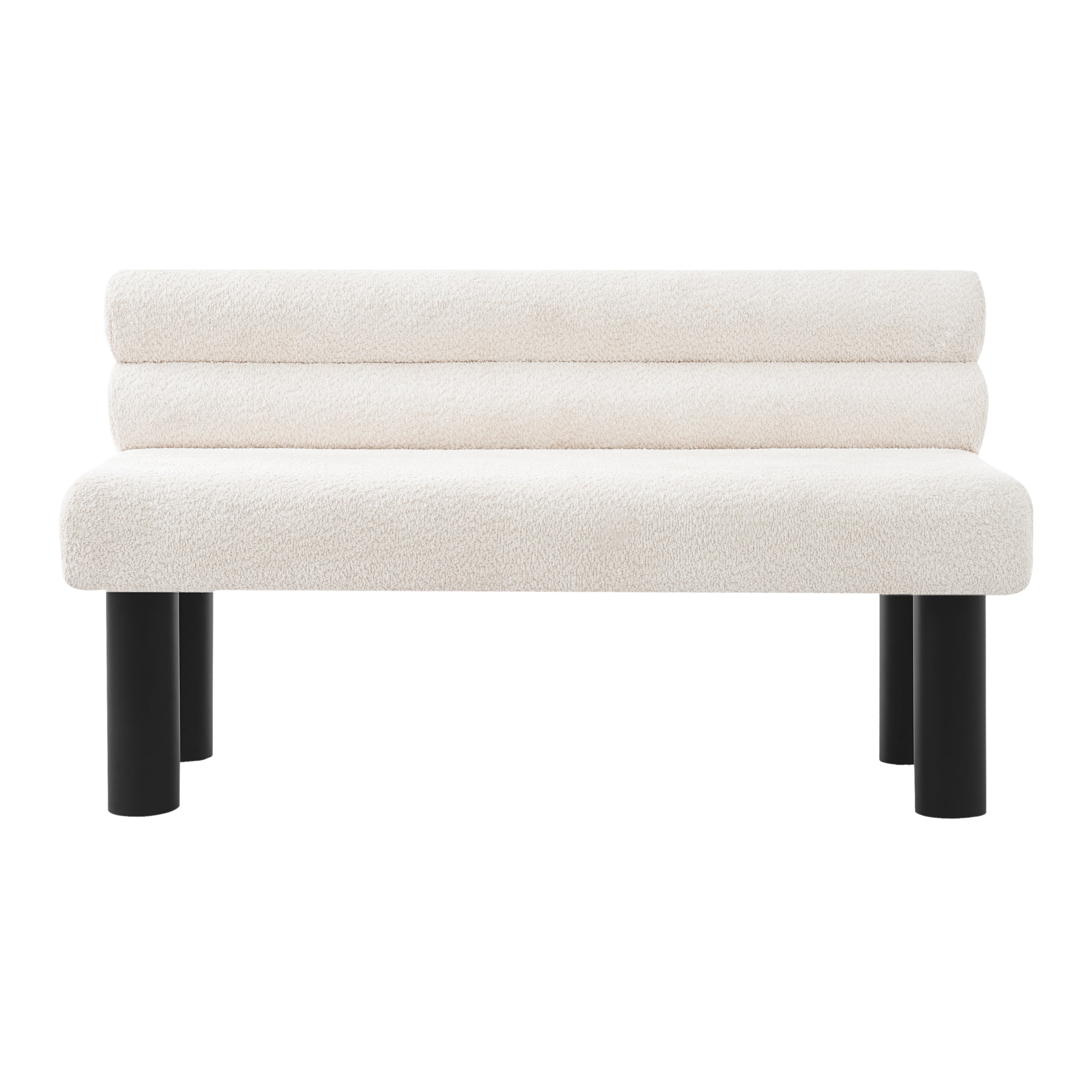 Boucle Dining Bench, Beige Banquette with Rolled Back