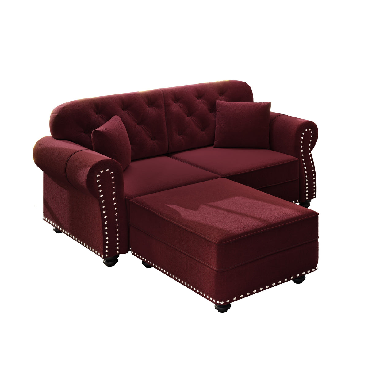 Burgundy Velvet 2-Seat Chesterfield Sofa, 63 in Wide