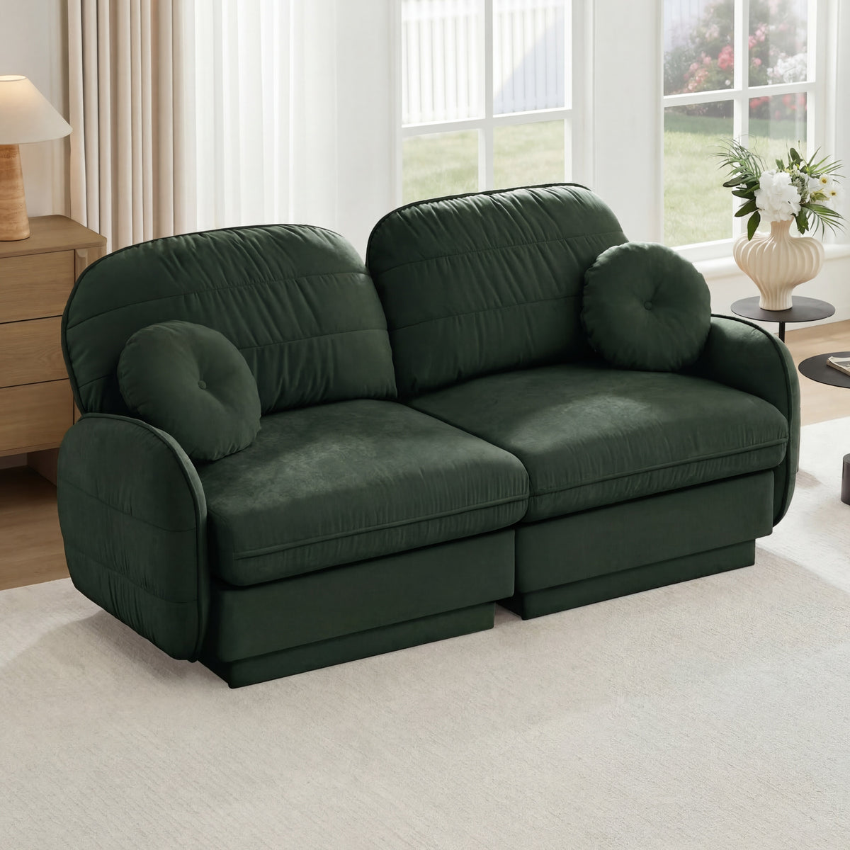 Green Chenille Loveseat, Deep Seat