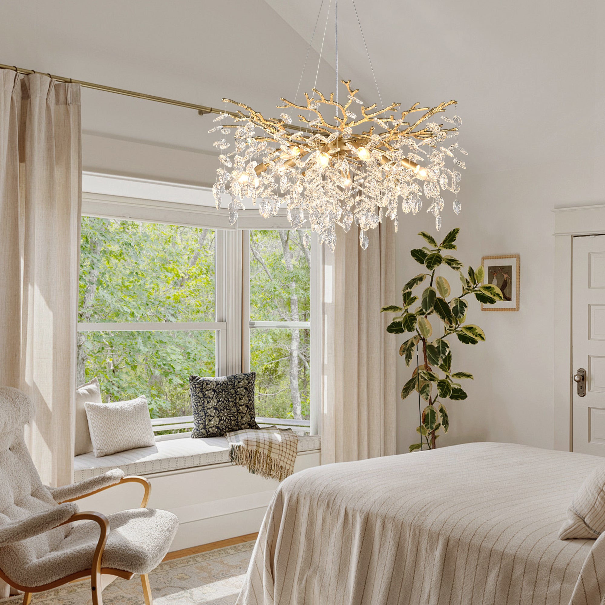 Chandelier, 8-Light Adjustable Drop Metal Design, Gold Finish