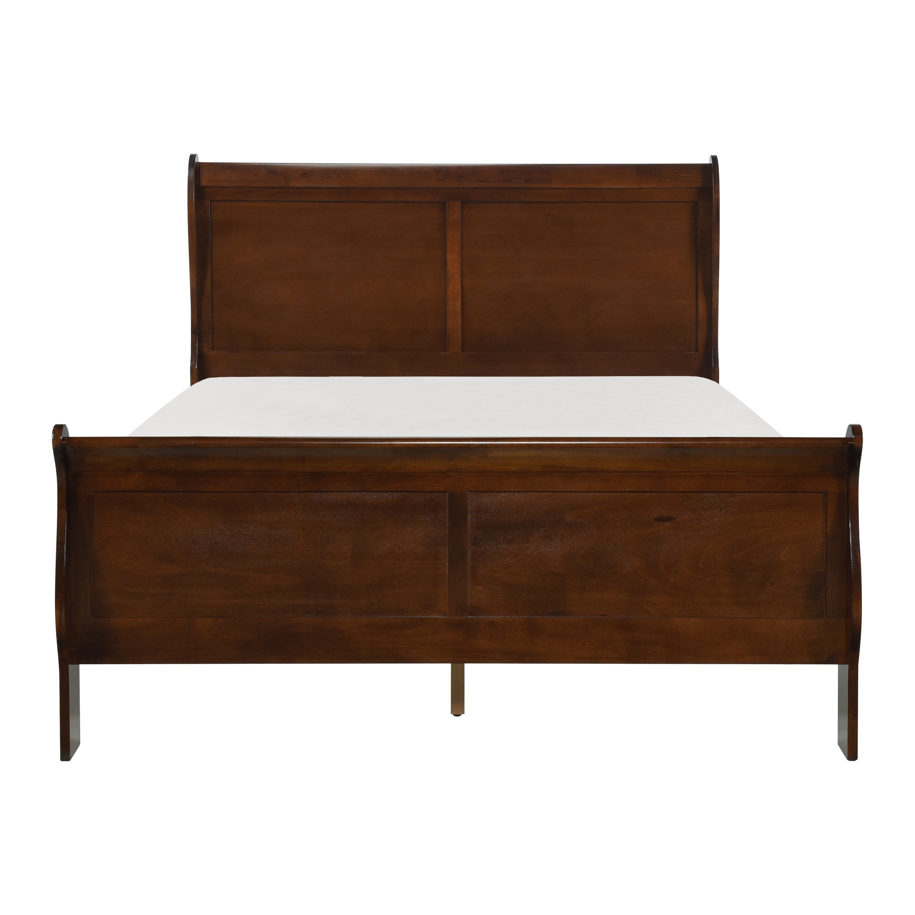 Full Size Sleigh Bed Frame, Brown Cherry Finish