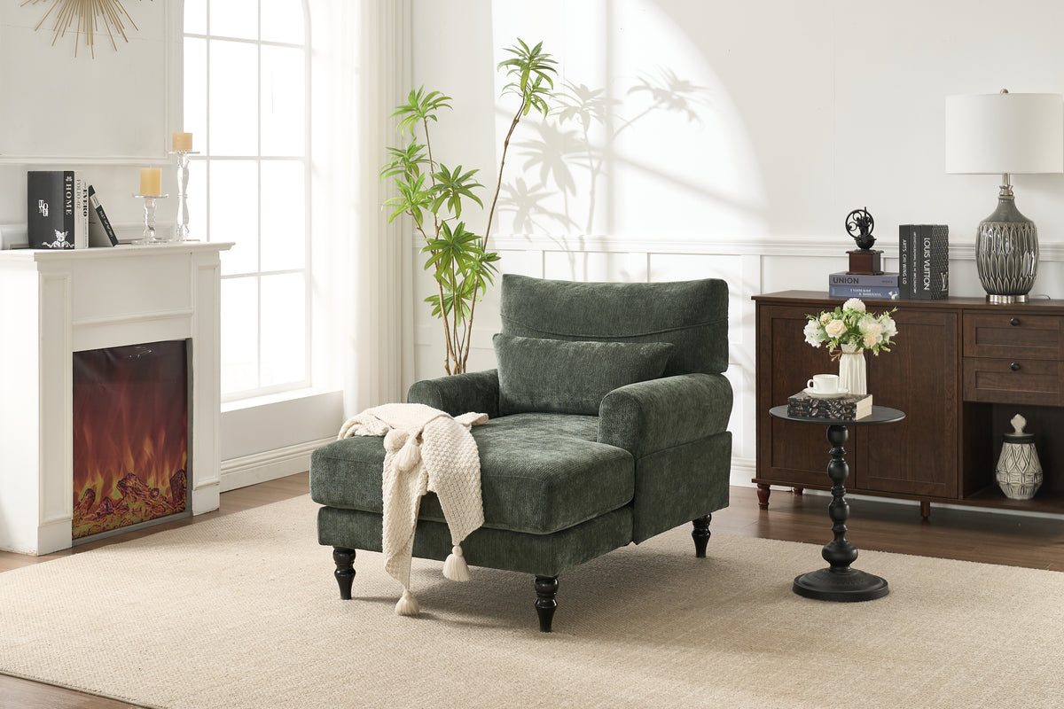 Green Chaise Lounge Chair, Reclining, 34.7 in Wide