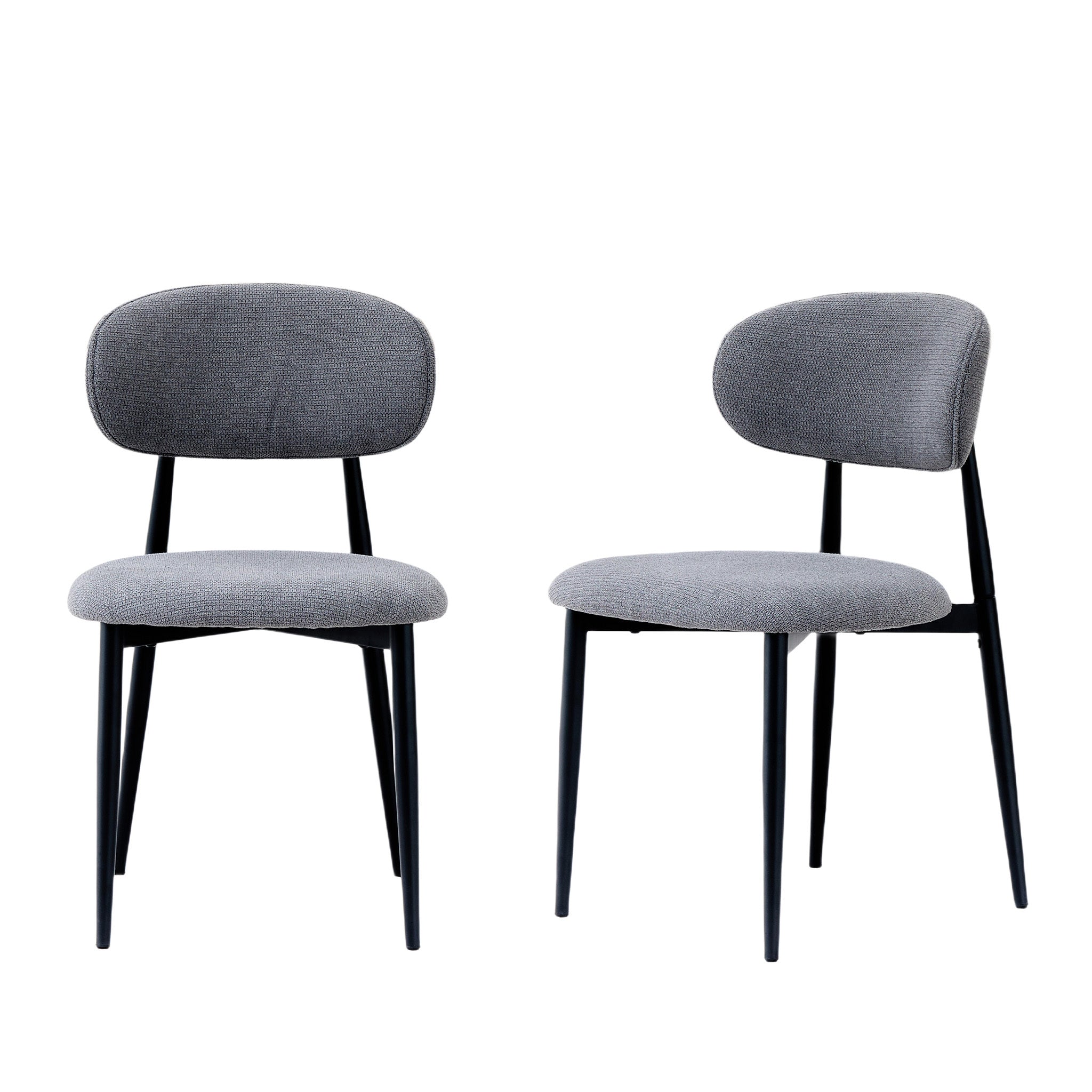 Modern Dining Chairs Set of 2, Grey Fabric, Black Metal Legs