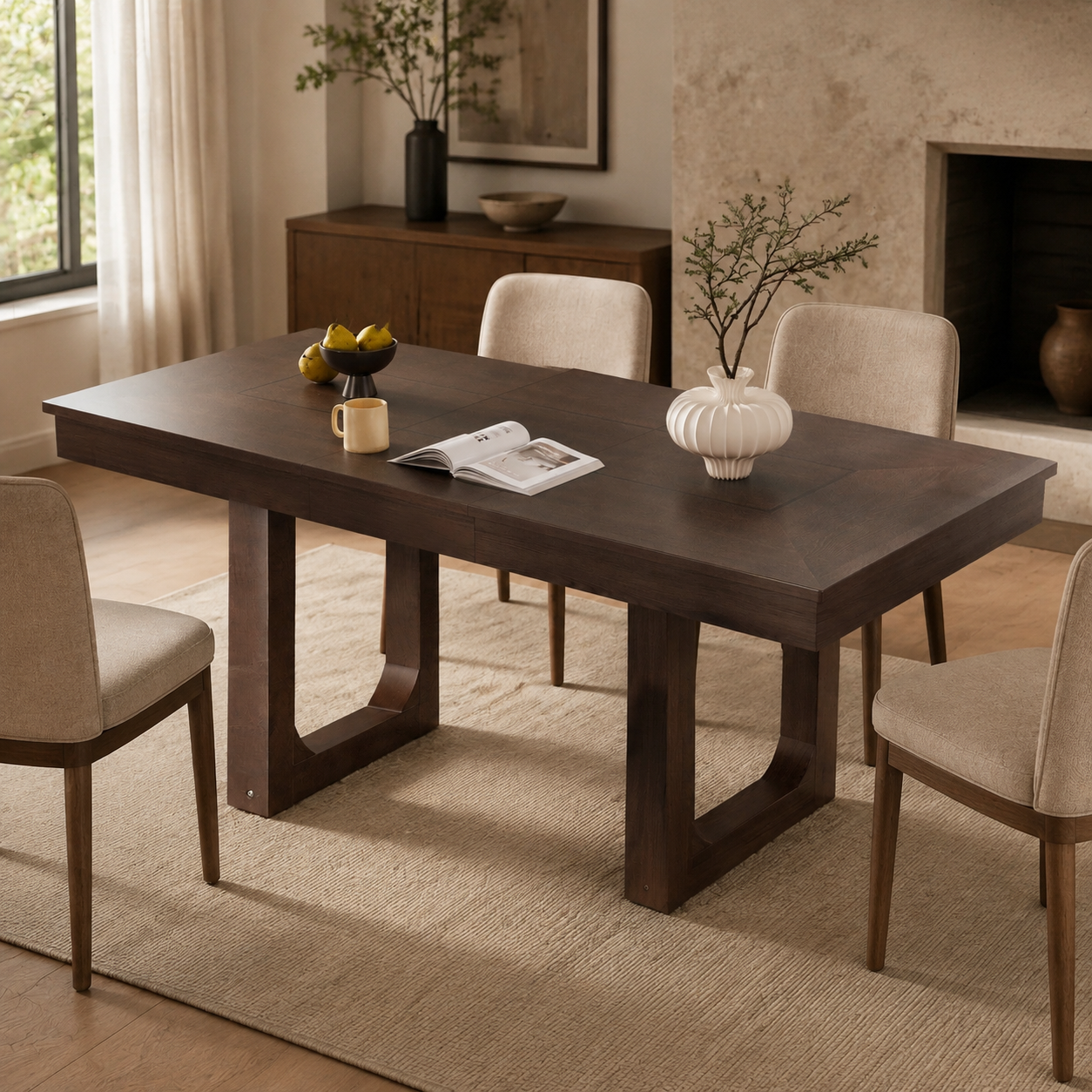 Farmhouse Extendable Dining Table, Walnut - Oak Veneer Top