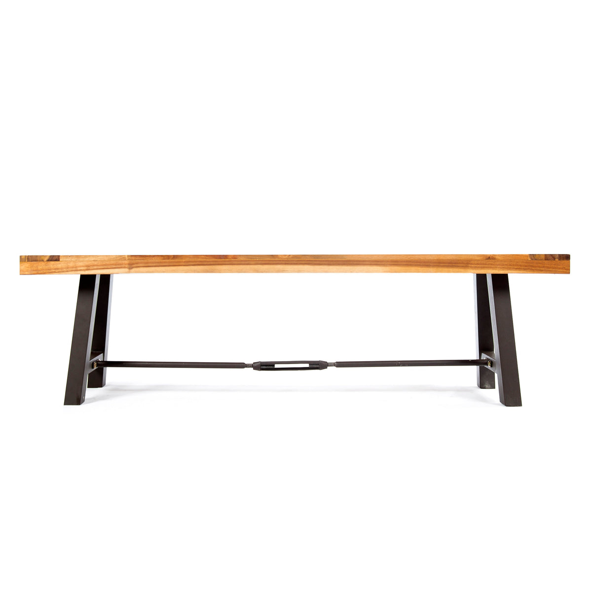 Black Metal Backless Outdoor Bench, 63 in Wide, Acacia Wood Top