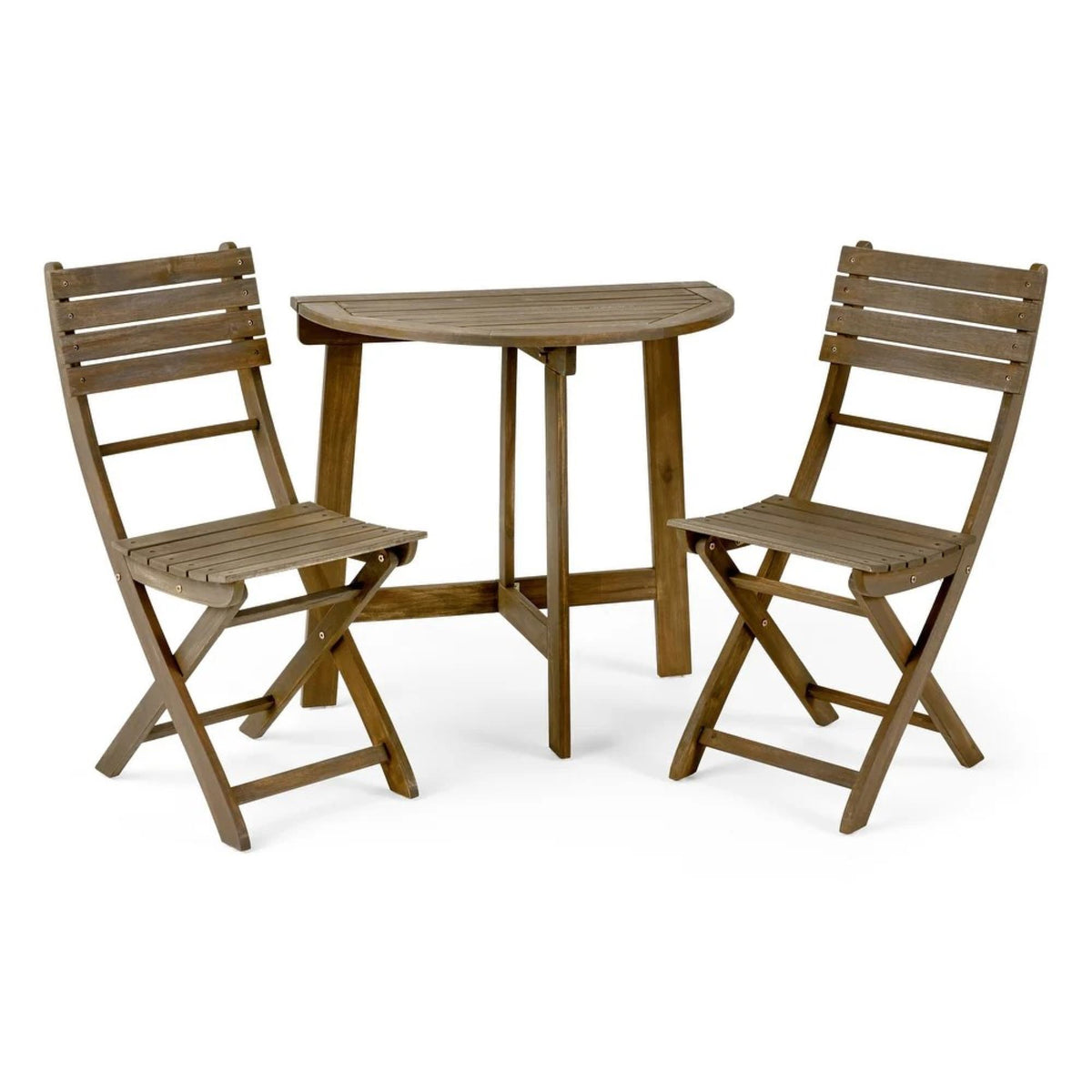 Gray Solid Wood 3-Piece Bistro Set with Folding Chairs