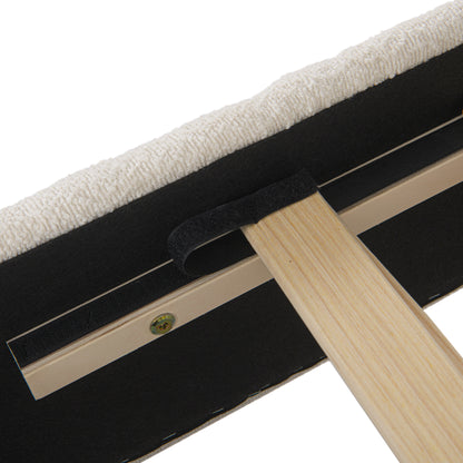 Close-up of metal corner bracket securing headboard to frame