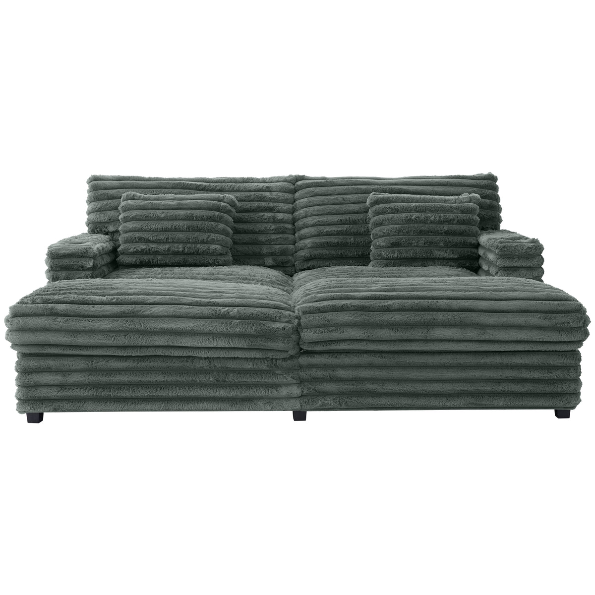 Sage Green Faux Fur 2-Seat Couch, USB Charging, 82 in Wide