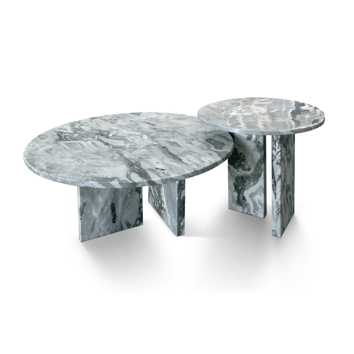 Blue Marble Round Coffee Table, Set of 2