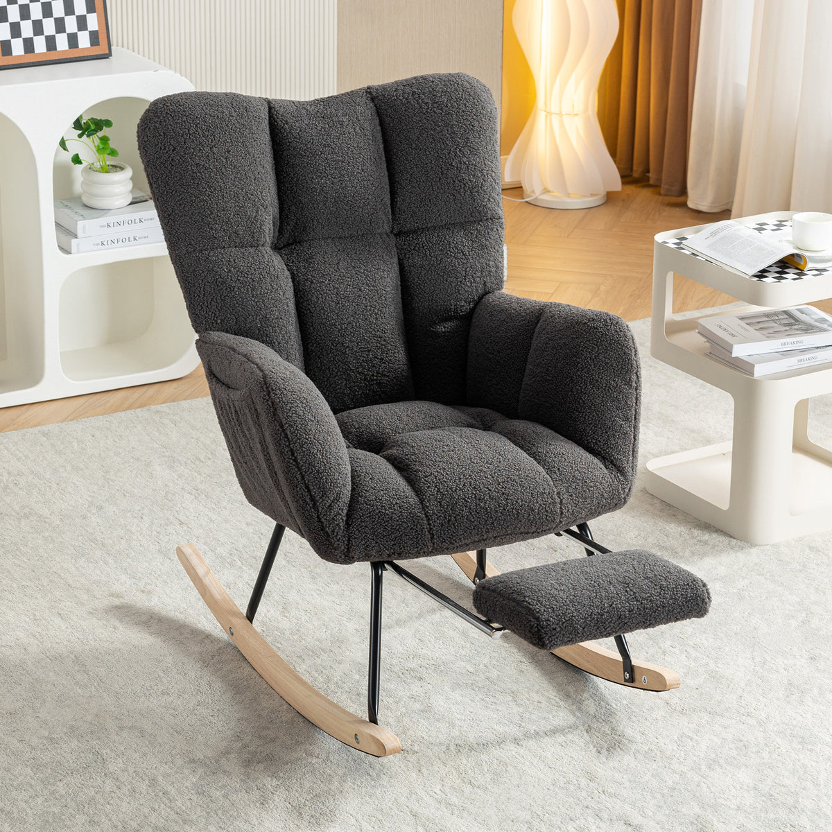 Dark Gray Sherpa Rocking Chair, Nursery