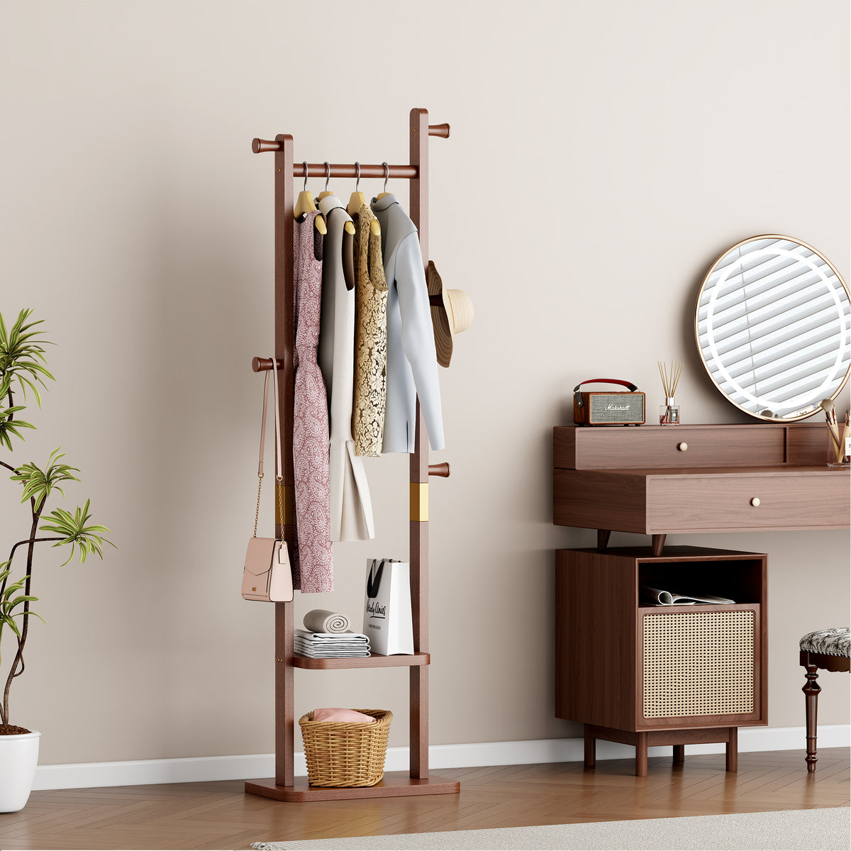 Walnut Solid Wood Coat Rack