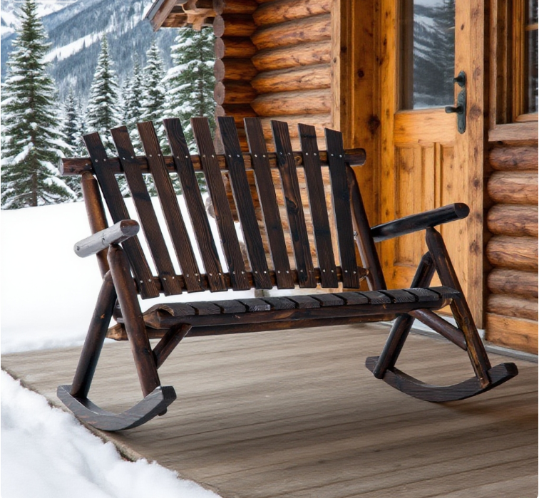 Brown Solid Wood Double Adirondack Rocking Chair