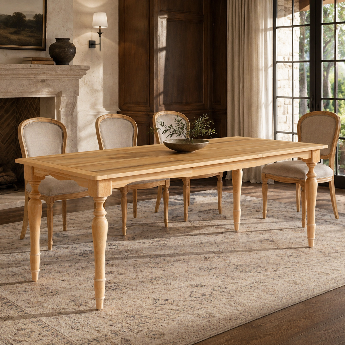 Extendable Dining Table, Seats 8 - Solid Wood, 23.6-In Leaf