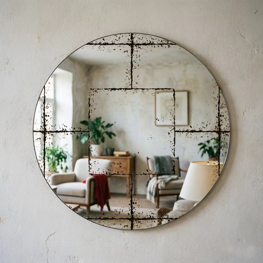 36.14 Inch Round Mirror, Slim Iron Frame, Black and White