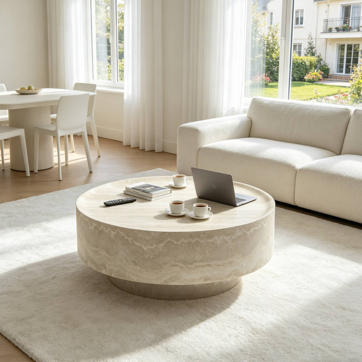 Beige Round Coffee Table, 31.5 in