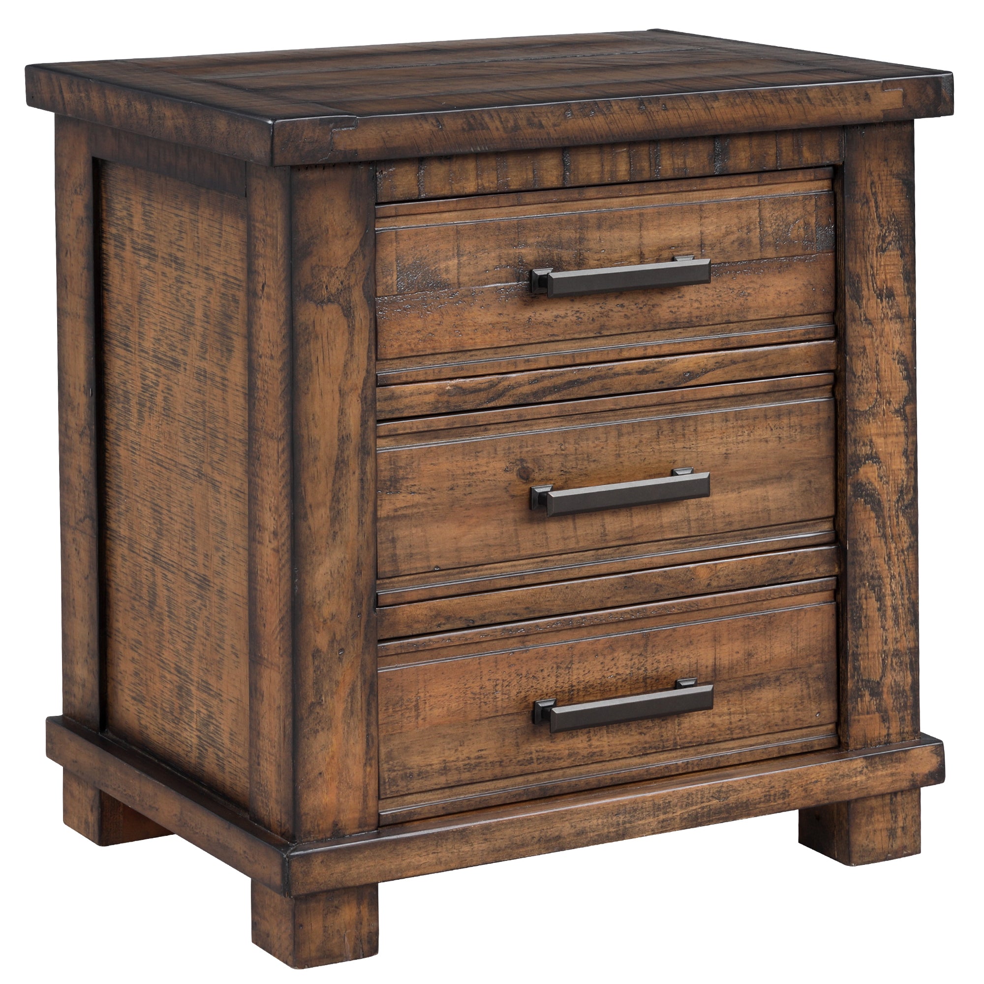 Solid Pine 3-Drawer Nightstand, Farmhouse Style, Natural