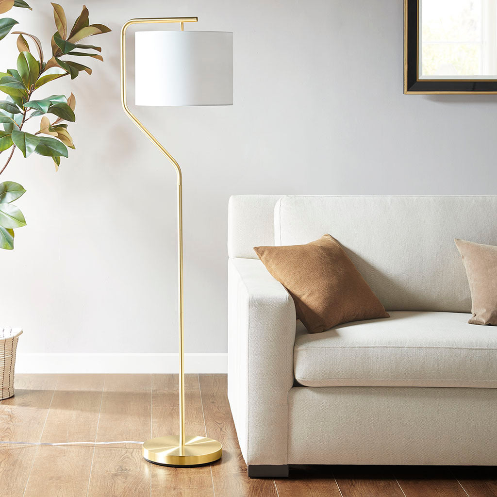 Floor Lamp with Fabric Shade, Gold Finish