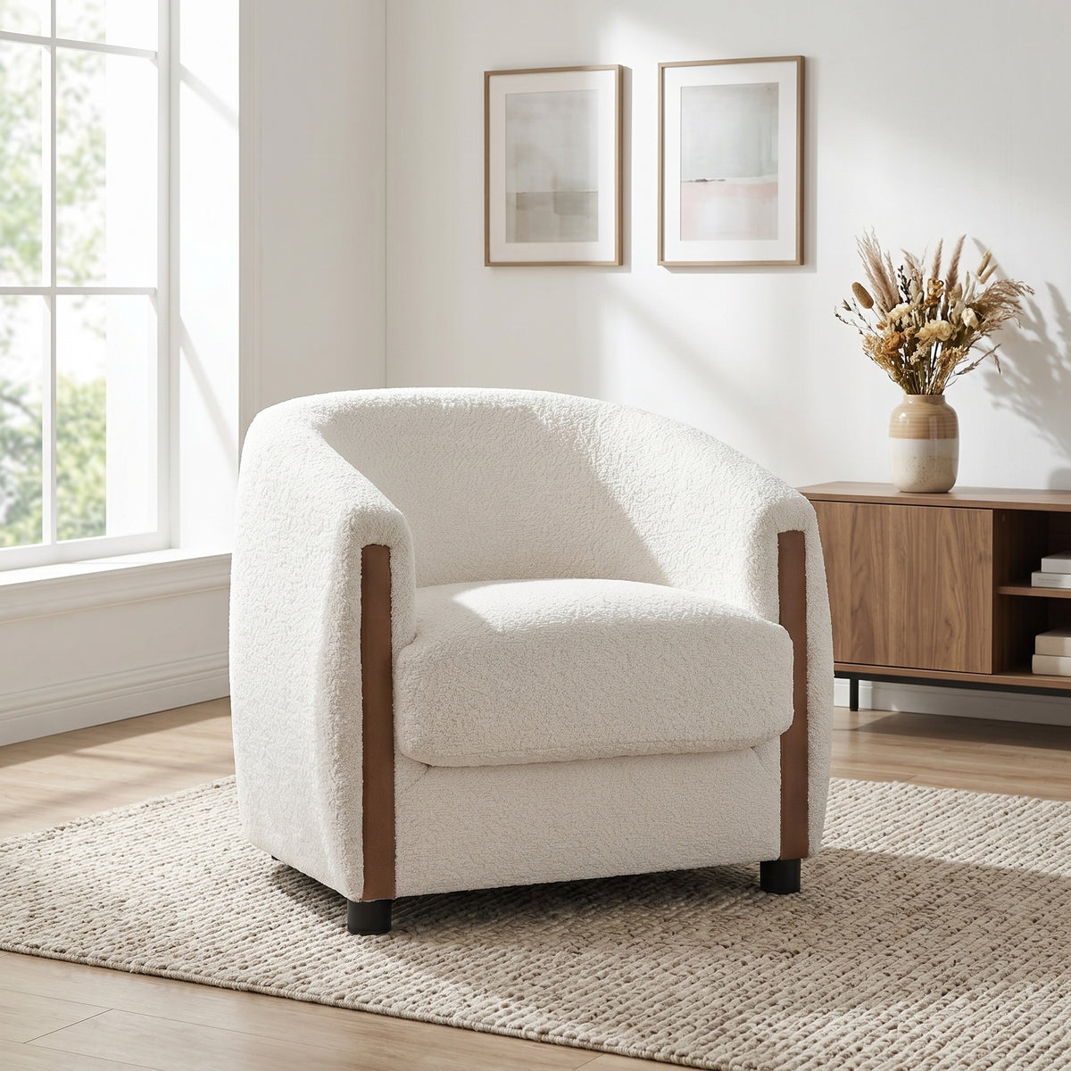 Beige Boucle Barrel Chair