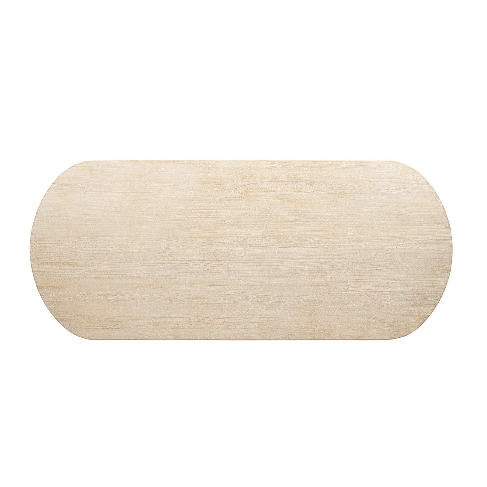 Overhead view of the oval cerused pine tabletop