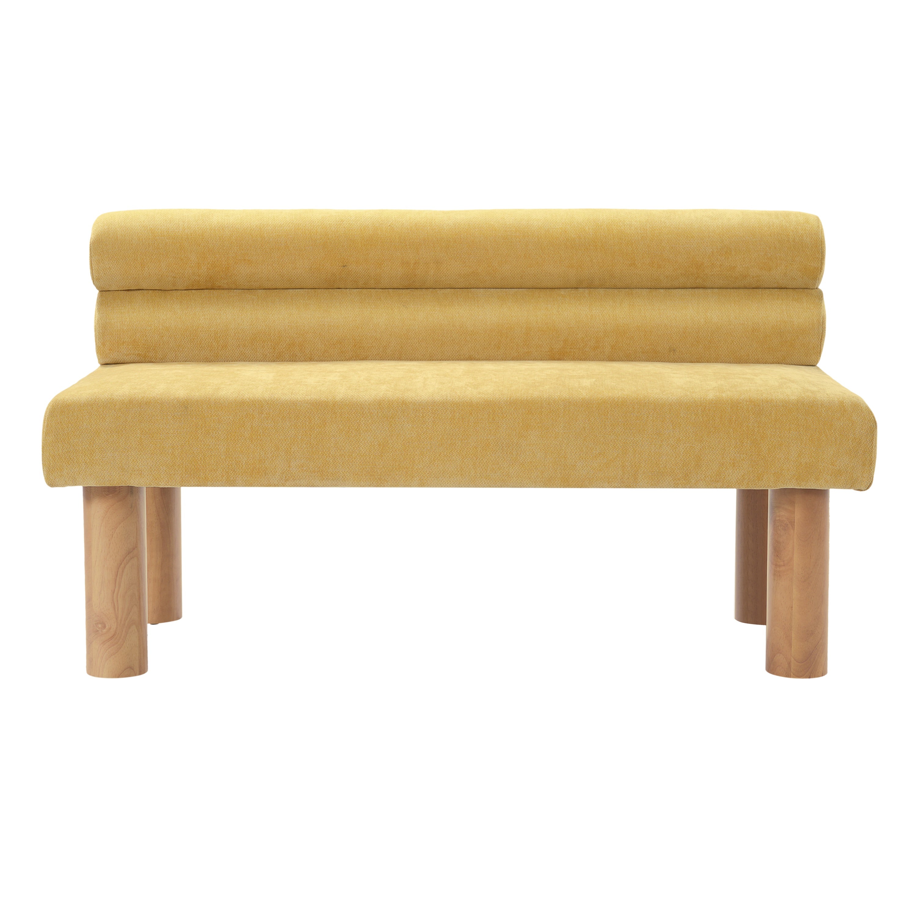 Chenille Dining Bench, Yellow Banquette with Rolled Back