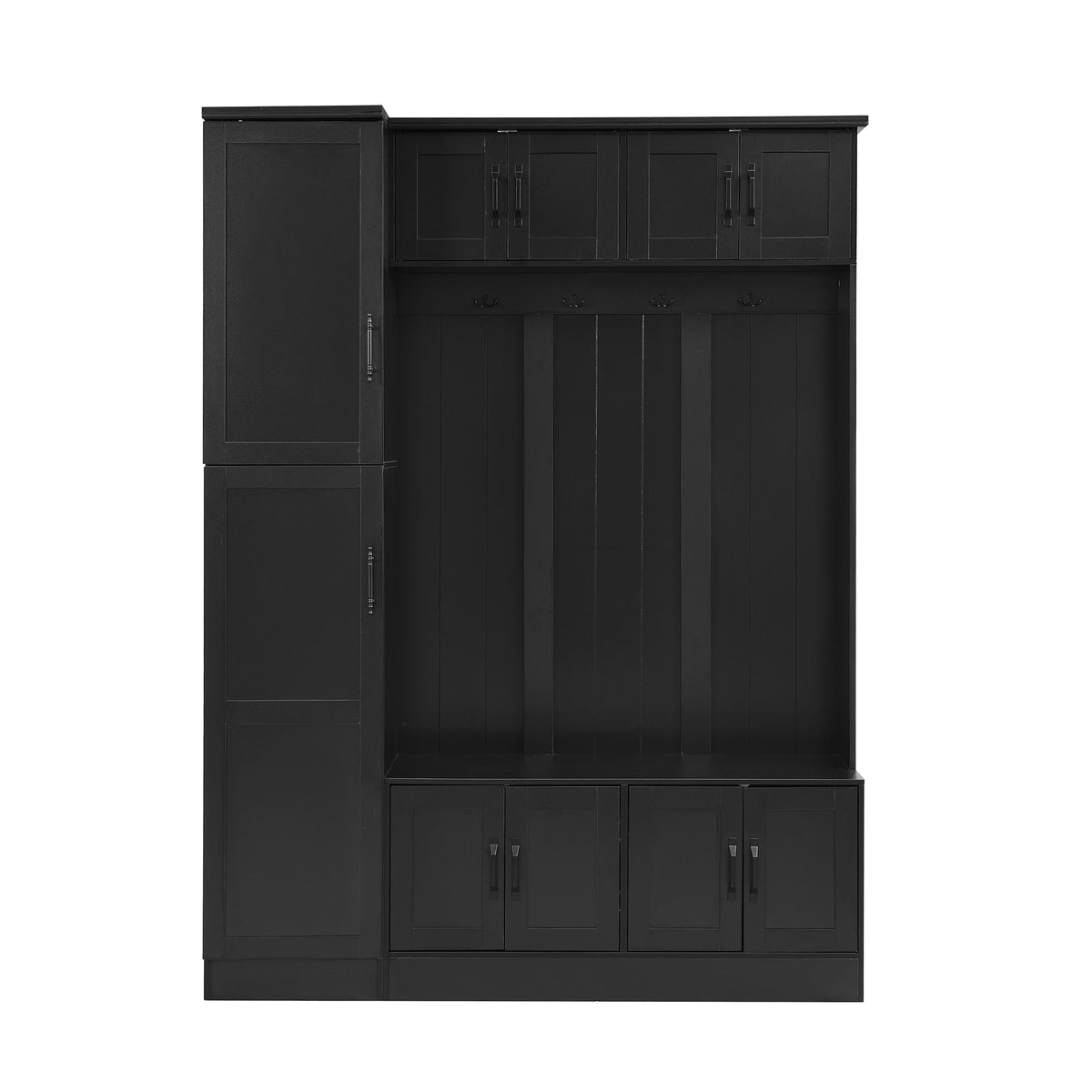 Black Hall Tree with Bench and Shoe Storage, 59 in Wide, 79 in Tall