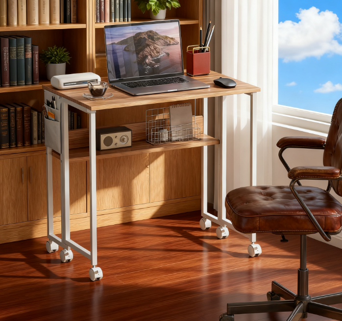 Rolling Office Desk, 31.5 in, White