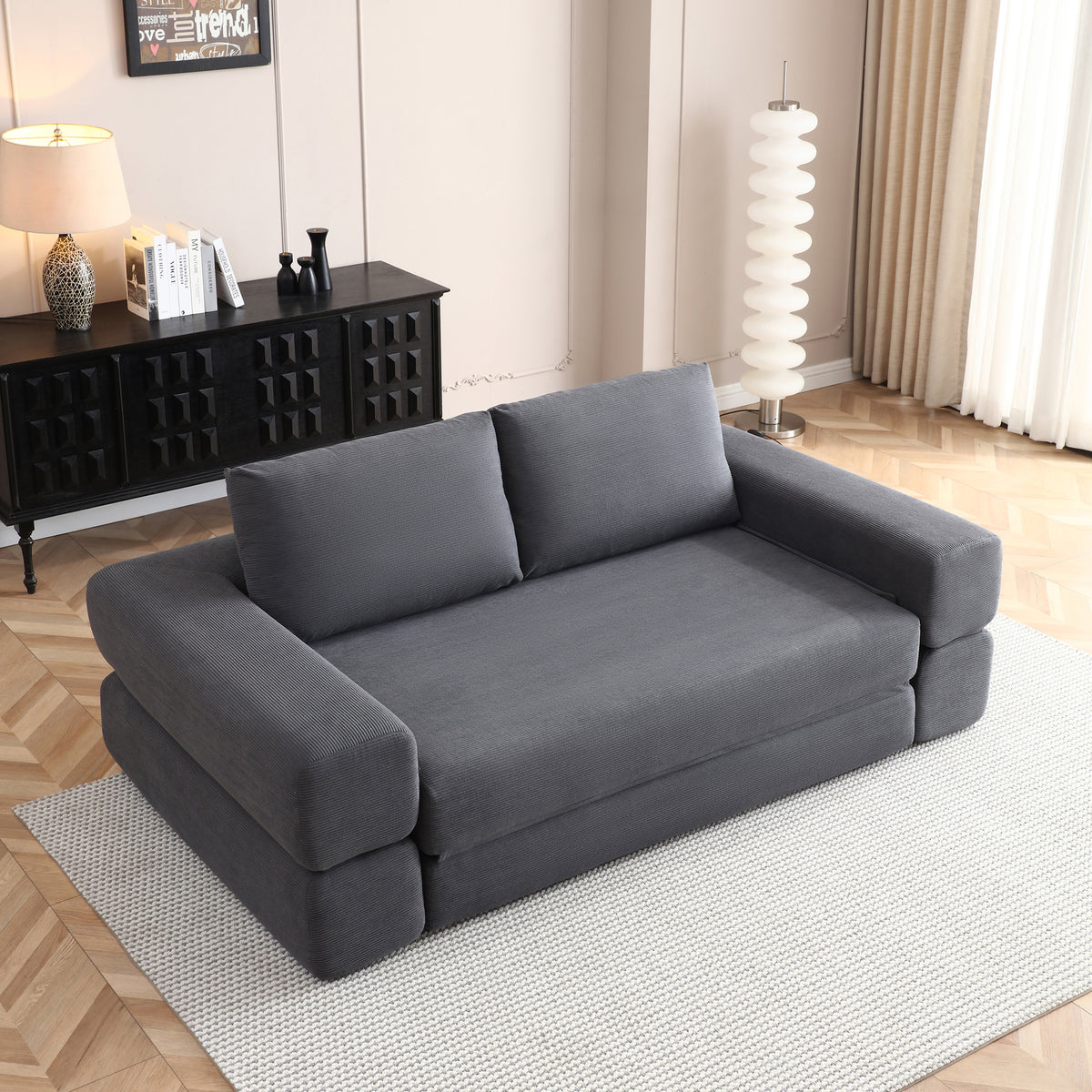 Gray Corduroy 2-Seat Sleeper Sofa, No Assembly, 81 in Wide
