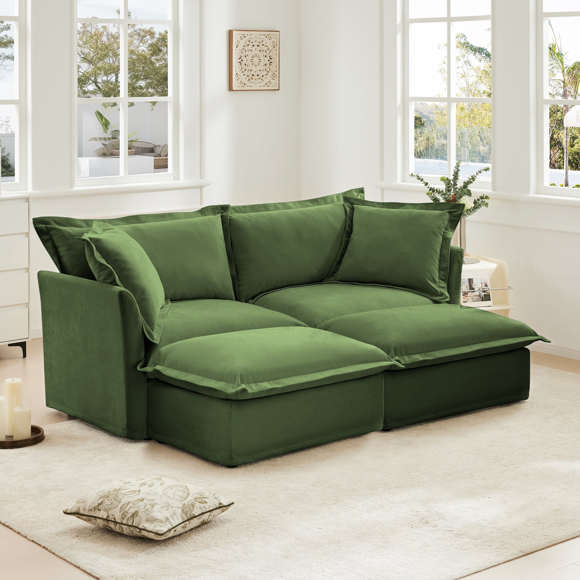 Fluffy 2-Seat Modular Sofa in Chenille Olive #OttOnly_2 #Fabric_Chenille Olive