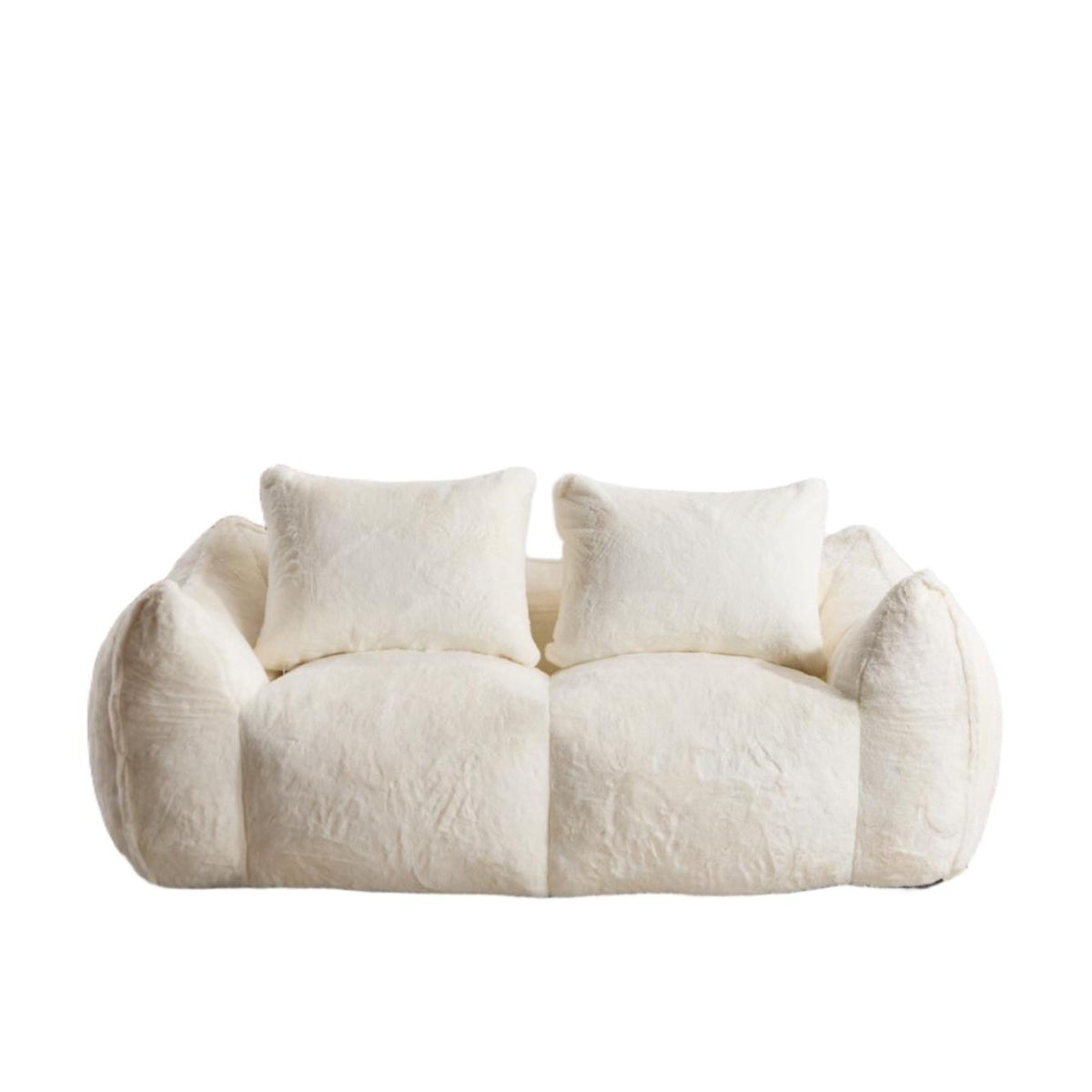 White Faux Fur Bean Bag Sofa, 75.2 in Wide