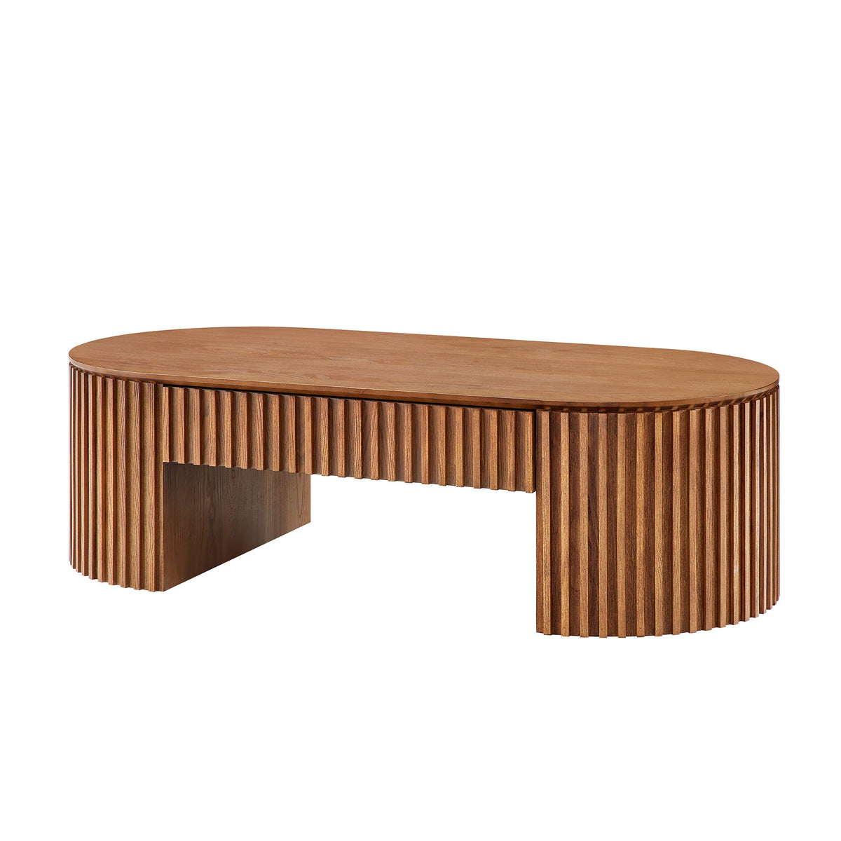 Brown Oval Coffee Table with Storage, 51.2 in
