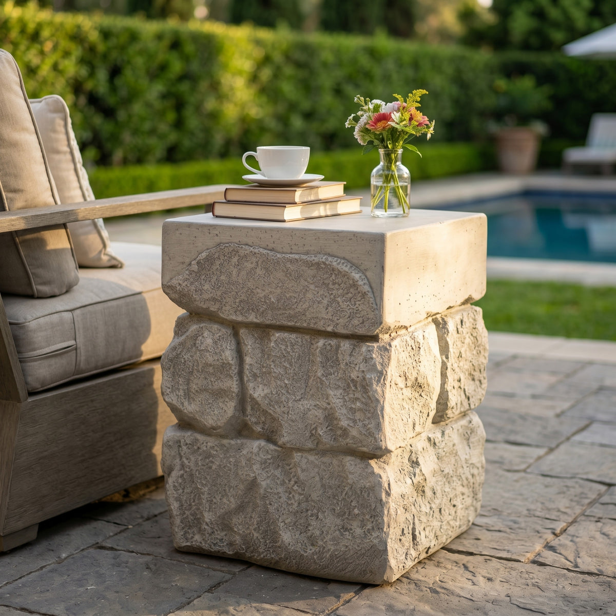 Gray Square Outdoor Side Table