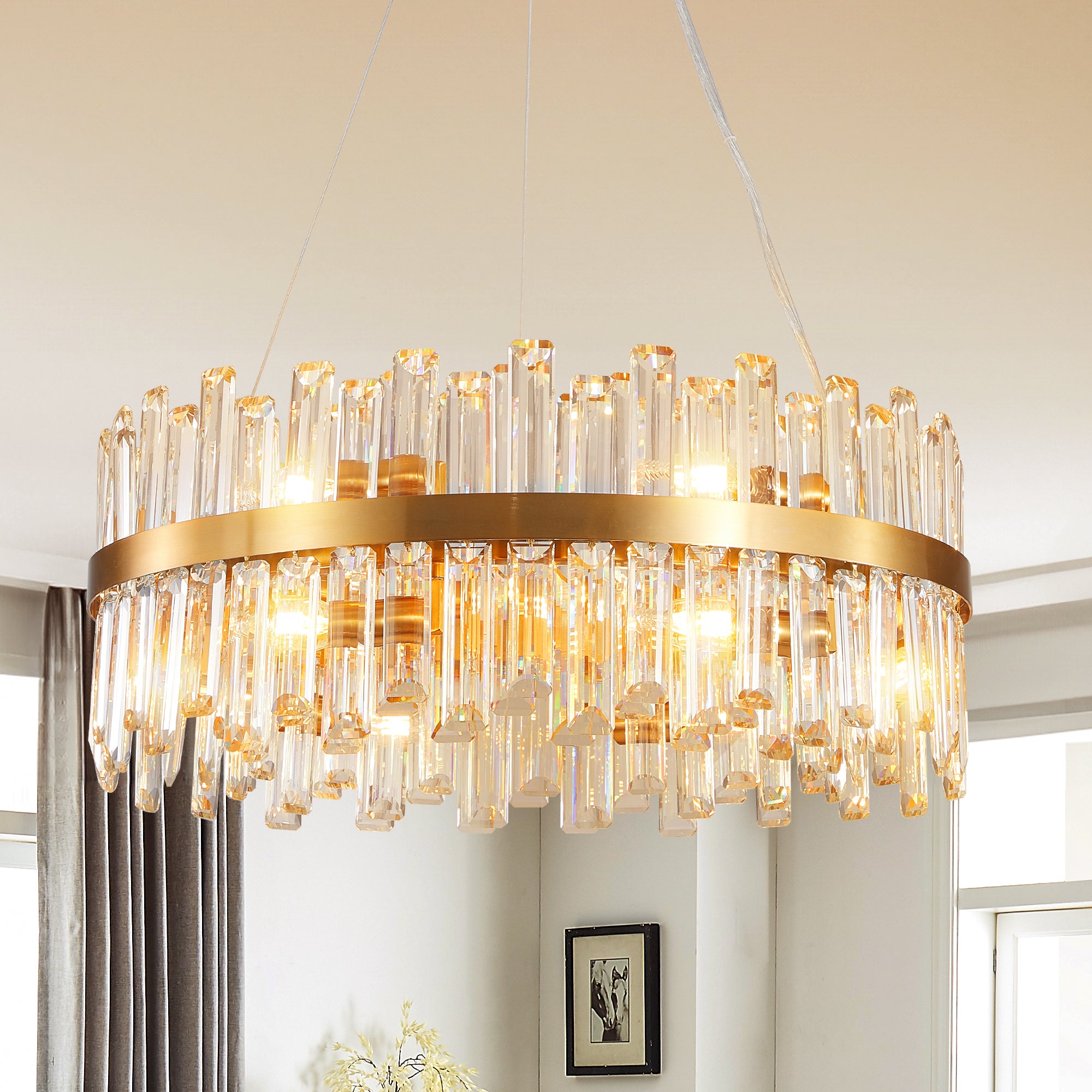 Chandelier, Round Integrated LED, Gold Iron Frame