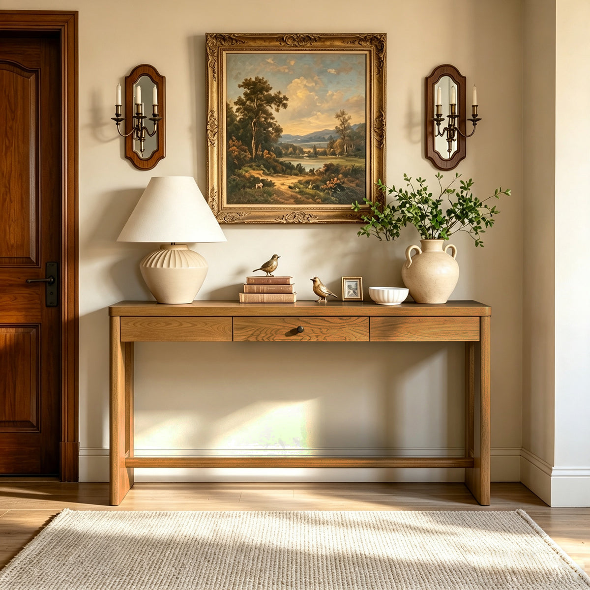 Natural Entryway Console Table, 59.8 in Wide, 14.2 in Deep