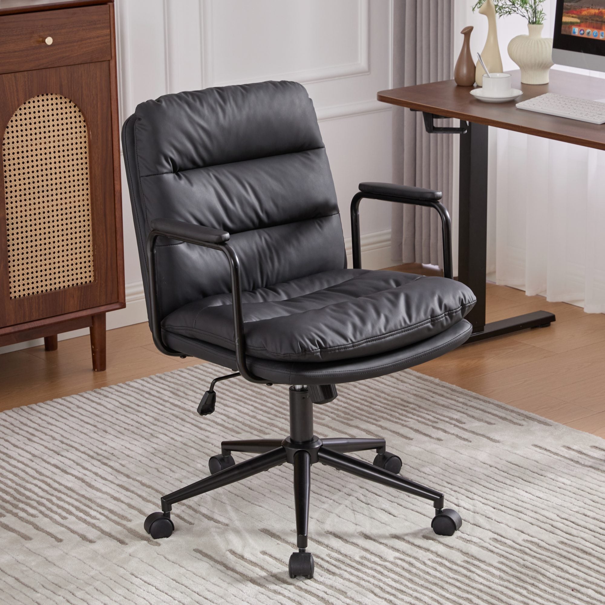 Ergonomic Rolling Office Chair, 26.4 in, Black
